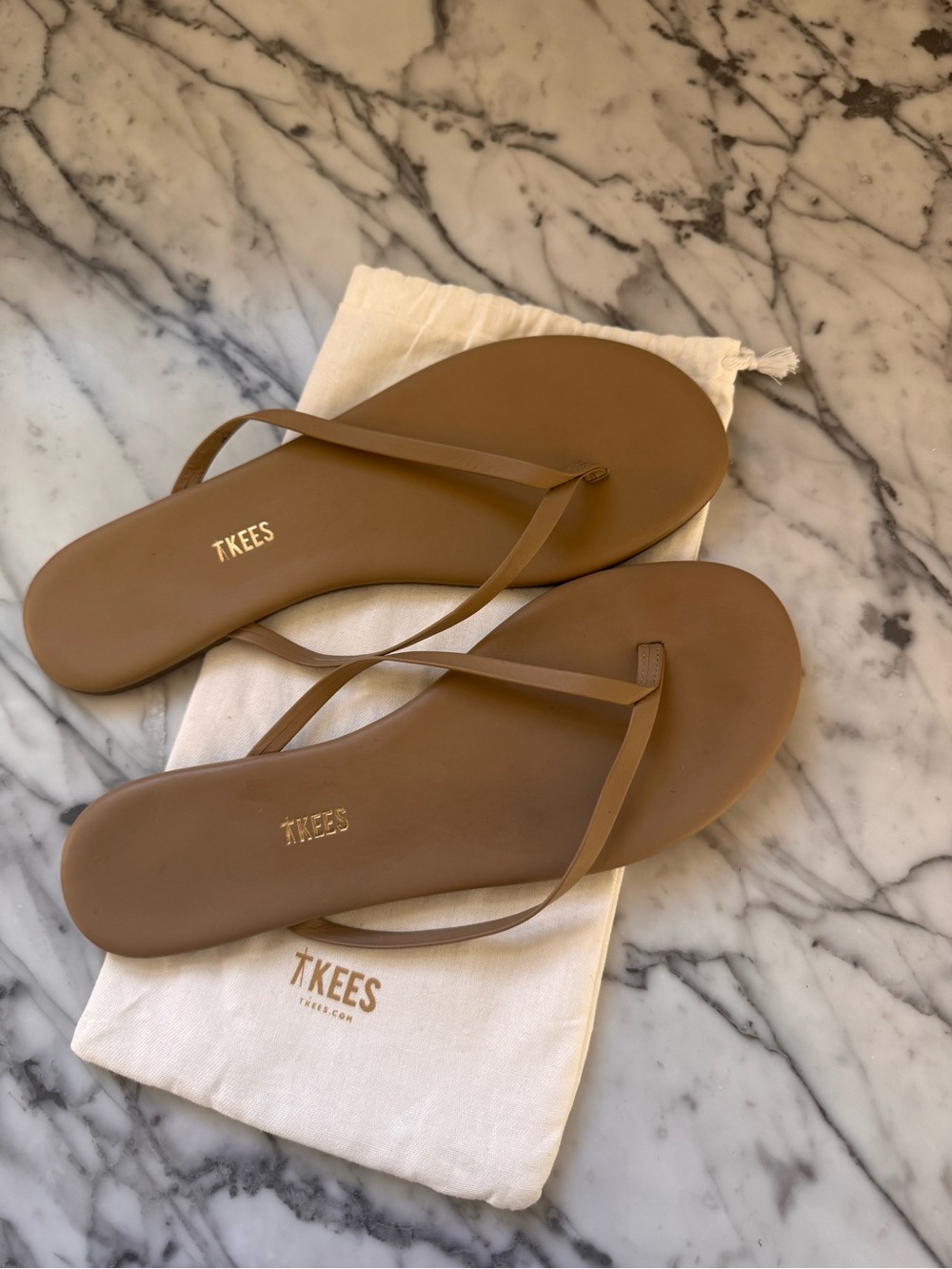 TKEES Brown Minimalist Leather Flip Flops